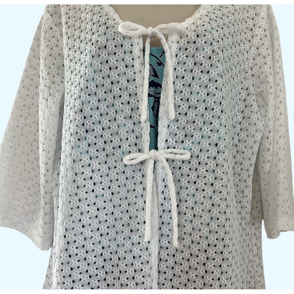 ANNE COLE White 2 Tie Front Tunic Length Beach Swim Cover Up Size XXXL Vacation - Picture 5 of 12